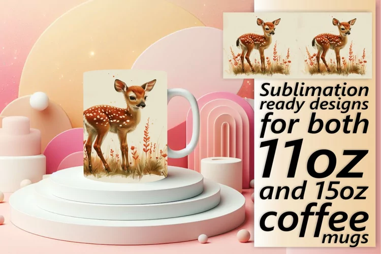 Deer Mug Wrap Spring Watercolor Sublimation