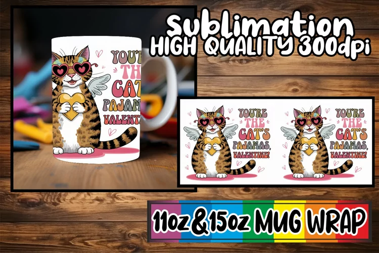 Cheerful memories 11oz 15oz sublimation wrap, Valentines Cat