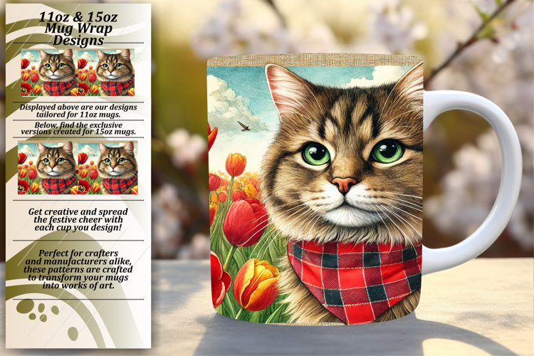 Chic 11oz Mug Wrap Png Design , Cute Cat