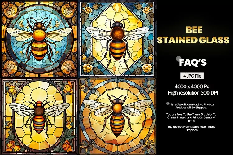 Bee Stained Glass Square Coaster - 04 Variations