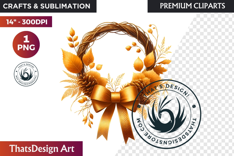 Autumn Harvest Wreath Clipart - Rustic Fall & Thanksgiving