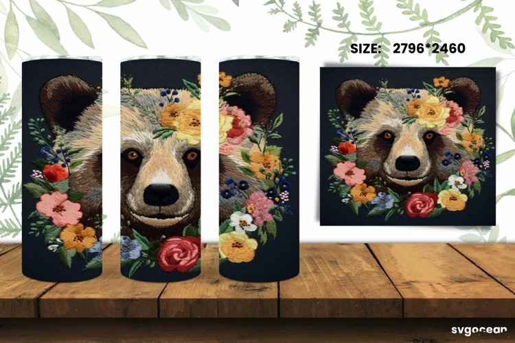 Embroidery Bear Tumbler Wrap | Skinny 20 oz | Sublimation