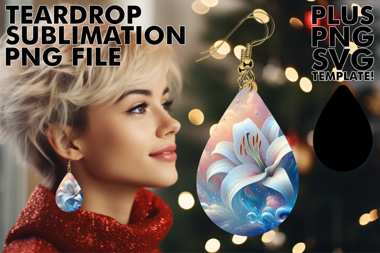 Cozy Teardrop Earrings Art PNG, 3D Flower