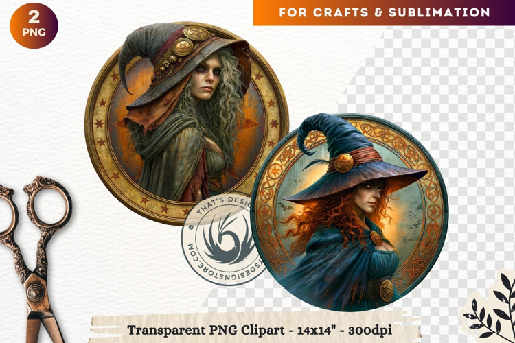 Dark Fantasy Halloween Witches Medallion Clipart sublimation