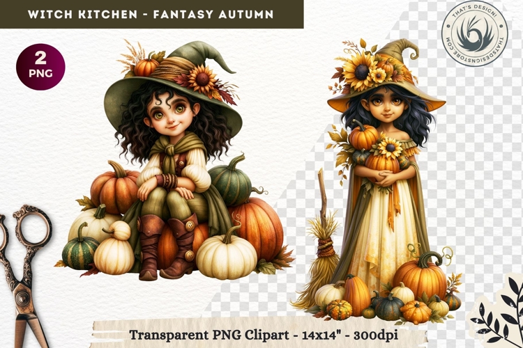 Autumnal Witch Kitchen Clipart cozy Fall PNG sublimation