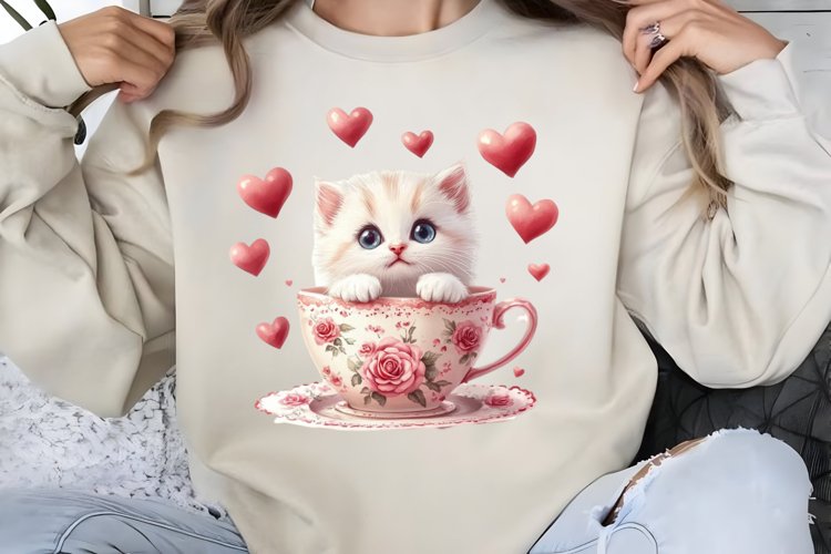 Watercolor Valentine Cat Love Clipart PNG