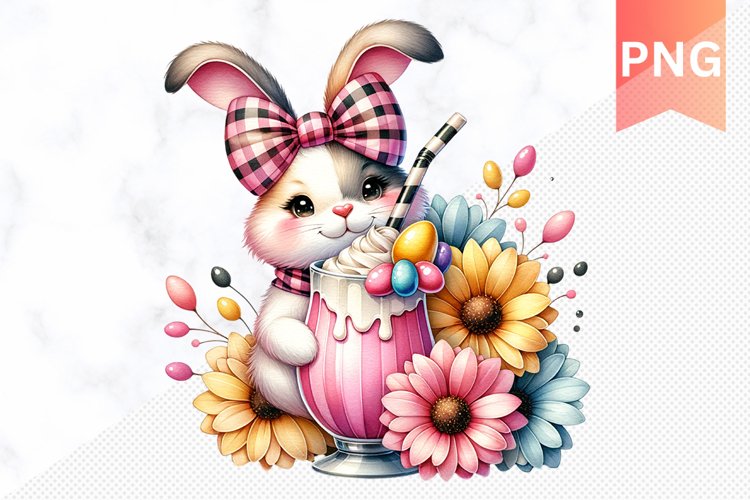 Easter Bunny And Milkshake Flowers Sublimation - Clipart PNG