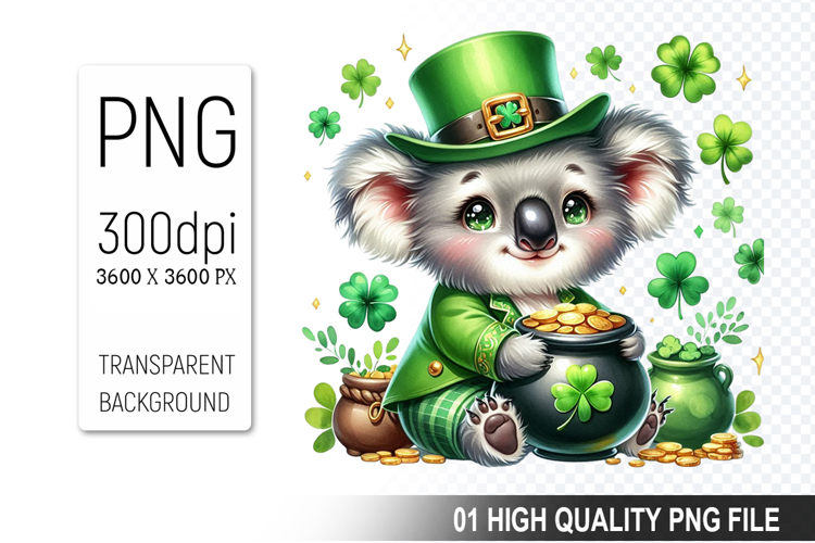 St. Patrick’s Koala with Hat Clipart, Sublimation PNG