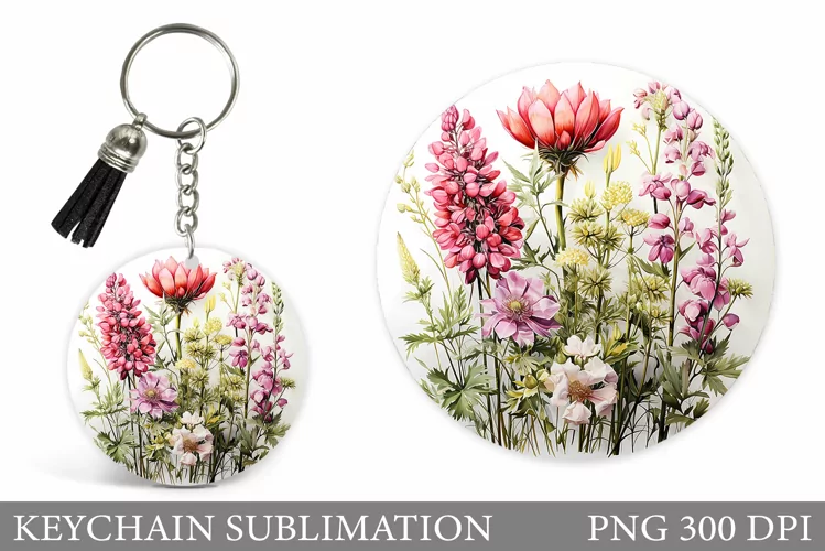 Flowers Keychain Design. Wildflowers Keychain Sublimation