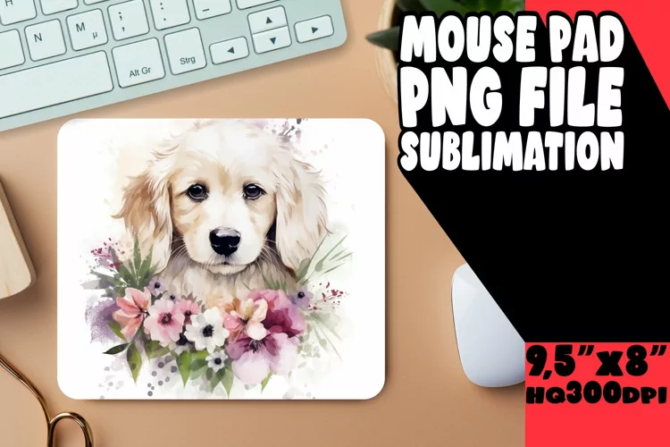 Artistic Dog and Flower Mouse Pad