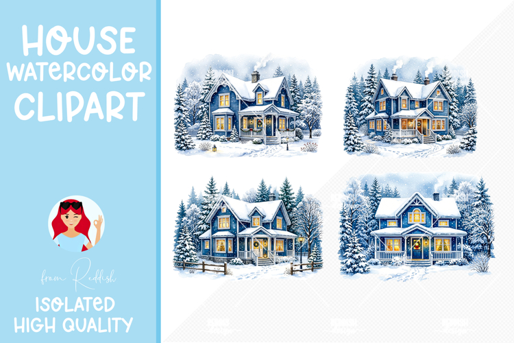 4 Cozy Watercolor House Clipart