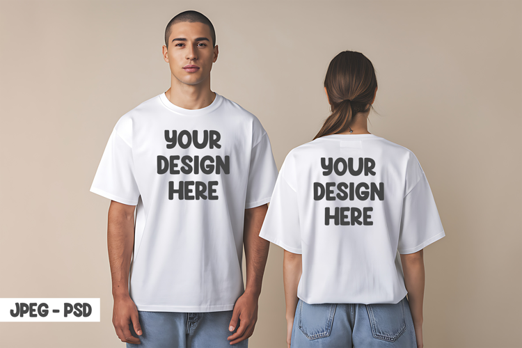 Couple T-Shirt Mockup Front Back Jpeg & PSD