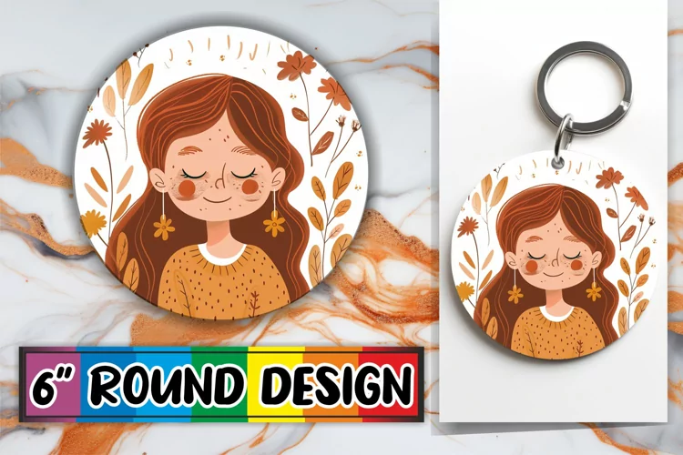 Beautiful Floral Round Design with Female Portrait PNG