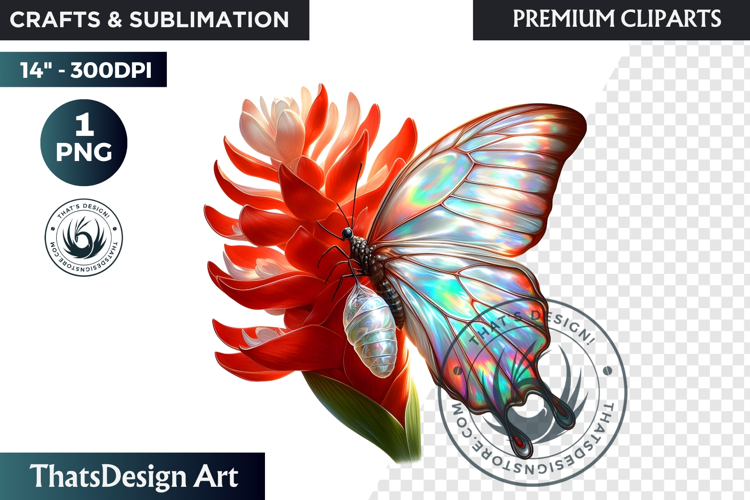 Tropical Butterfly & Flower Clipart: Vibrant floral PNG