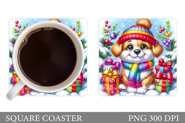 Cute Dog Coaster Design. Christmas Coaster Sublimation example image 1