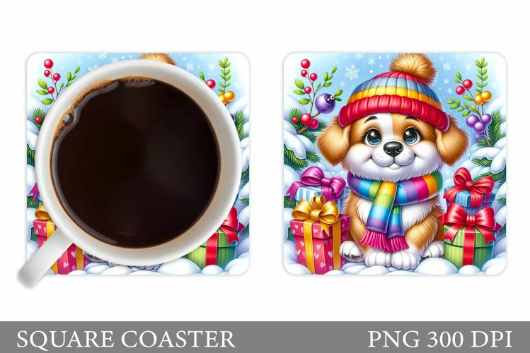 Cute Dog Coaster Design. Christmas Coaster Sublimation