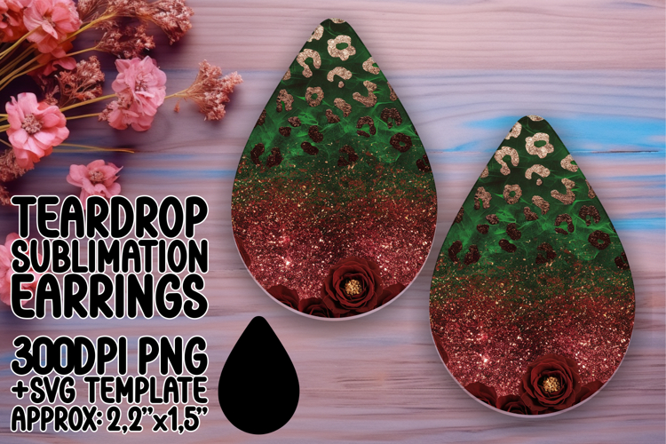 Sleek Teardrop Earrings Artwork Template , Leopard Print