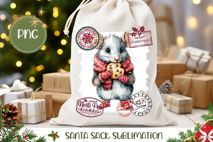 Christmas Mouse Santa Sack, Christmas Animals Gift Bag PNG