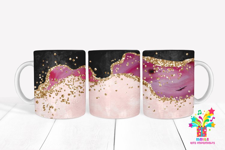 Pink Glitter Agate Mug Sublimation / Agate Mug Wrap #8 example image 1