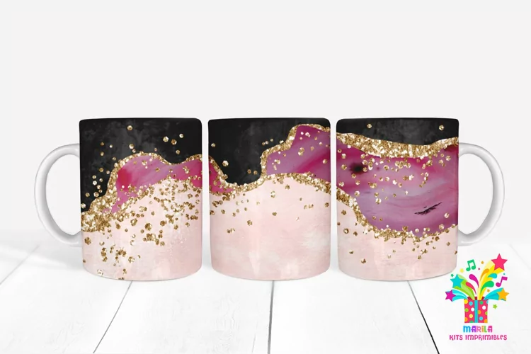 Pink Glitter Agate Mug Sublimation / Agate Mug Wrap #8