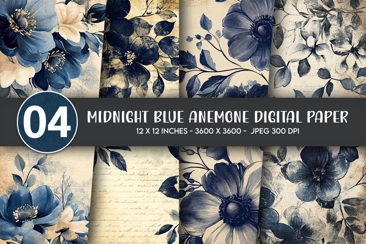 Midnight Blue Anemone Digital Paper example image 1