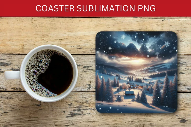 square coaster - christmas village