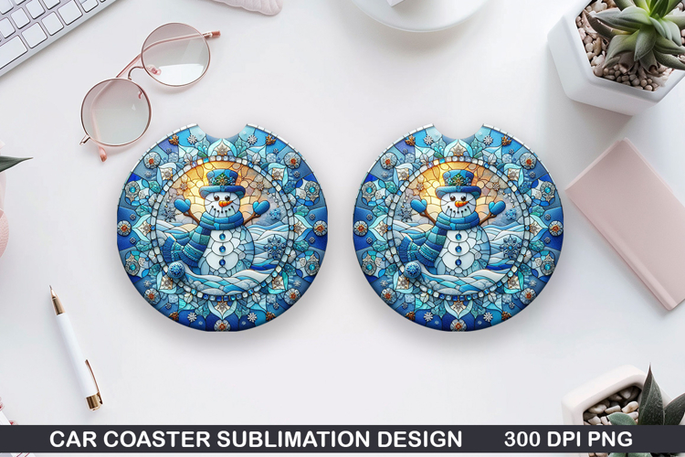 Snowman Car Coaster Sublimation|Christmas Coaster PNG Design