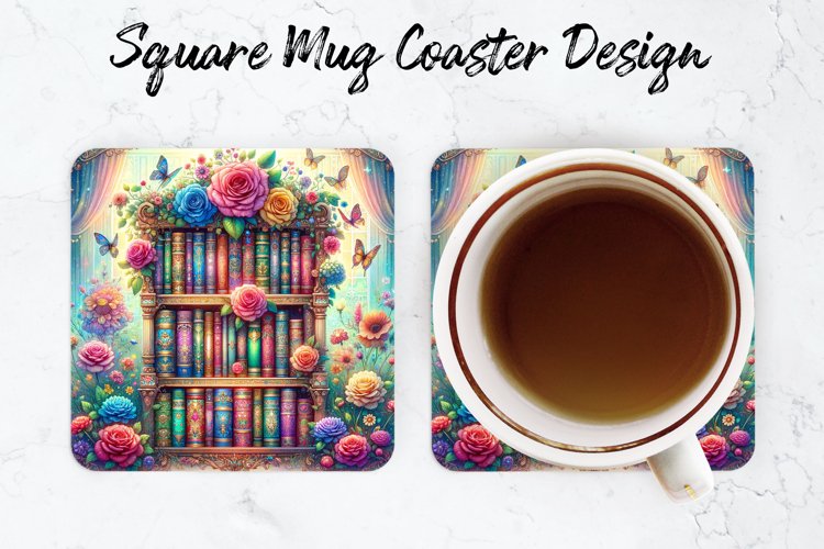Florals Books Mug coaster | Coaster | Sublimation Design example image 1
