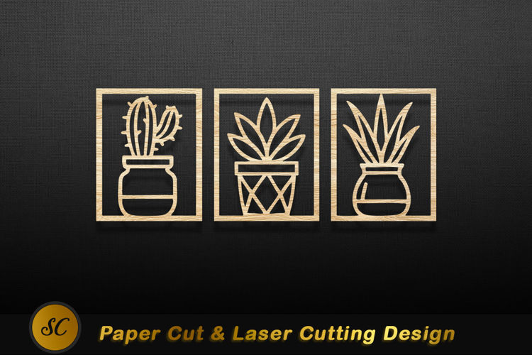 Potted plants wood art pots Laser cut