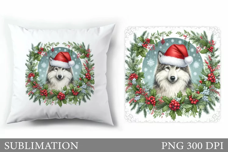 Cute Wolf Pillow Design. Christmas Pillow Sublimation