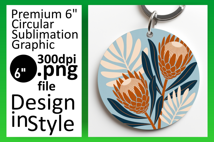 Whimsical Round Design Keychain Template , Flowers