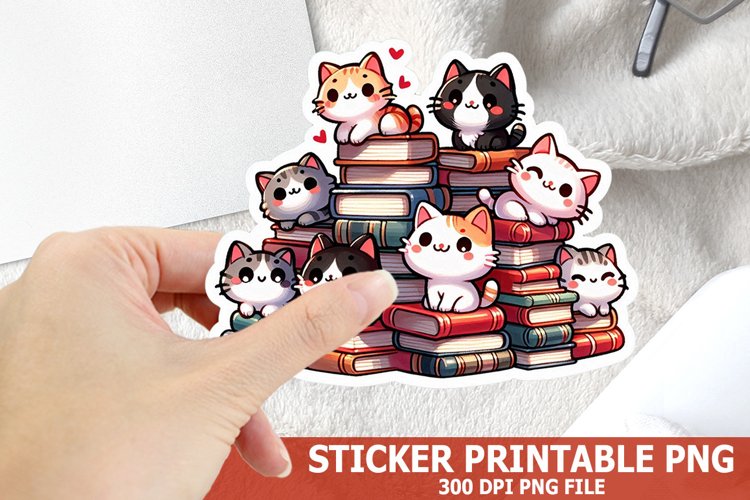 Cute Cat on A Stack of Books Sticker