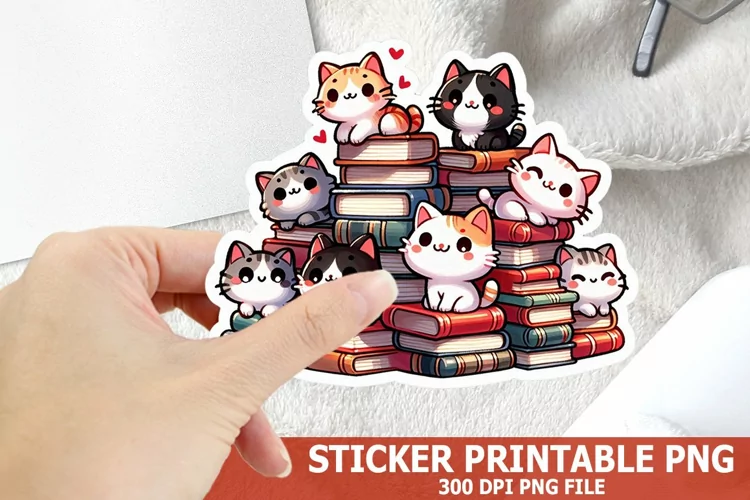 Cute Cat on A Stack of Books Sticker| Books Sticker