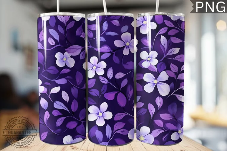 Purple Floral Tumbler Wrap - High Quality 300 Dpi