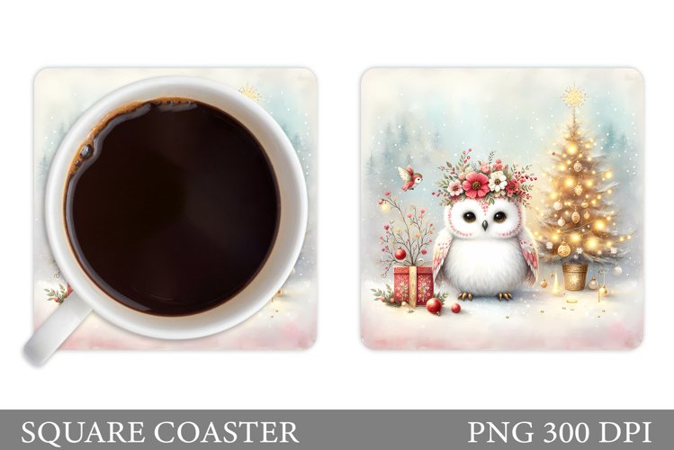 Christmas Owl Coaster Design. Christmas Coaster Sublimation example image 1