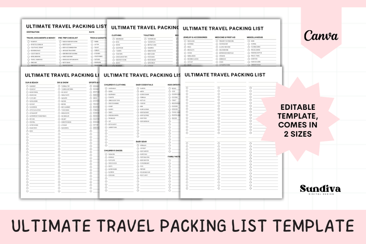 Ultimate Travel Packing List Editable Template 1