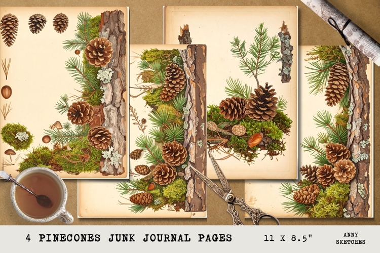 Pinecones Junk Journal Pages Vintage Woodland Botanical