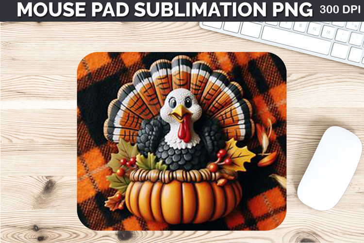Watercolor Turkey Mouse Pad Sublimation - Thanksgiving PNG