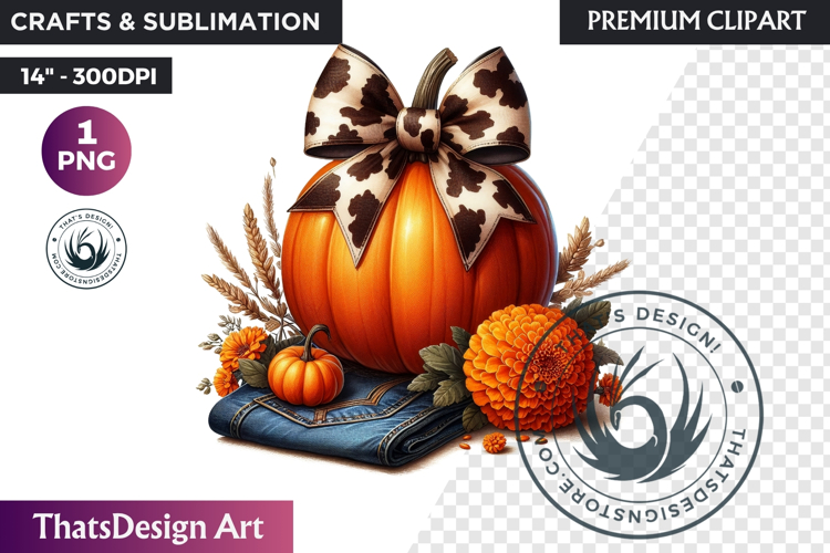 Western Pumpkin Autumn PNG,Cowgirl Coquette bow fall clipart