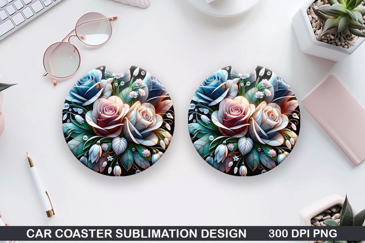 Roses Car Coaster Sublimation| Christmas Coaster PNG Design