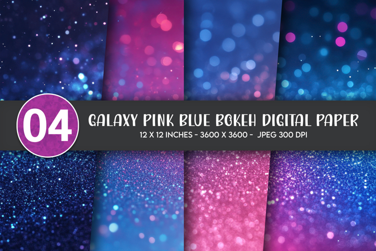 Galaxy Pink Blue Bokeh Digital Paper example image 1