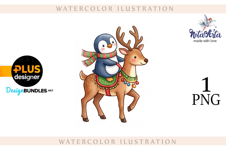 Christmas Penguins in Watercolor Style
