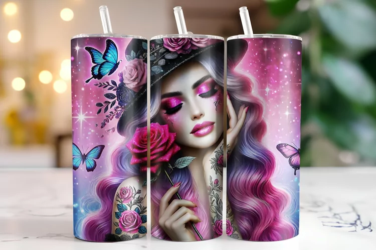 Girl & Flower Tumbler Wrap | Sublimation | Tumblers