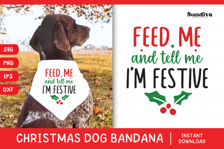 Christmas Dog Bandana Quotes SVG | Tell Me I'm Festive