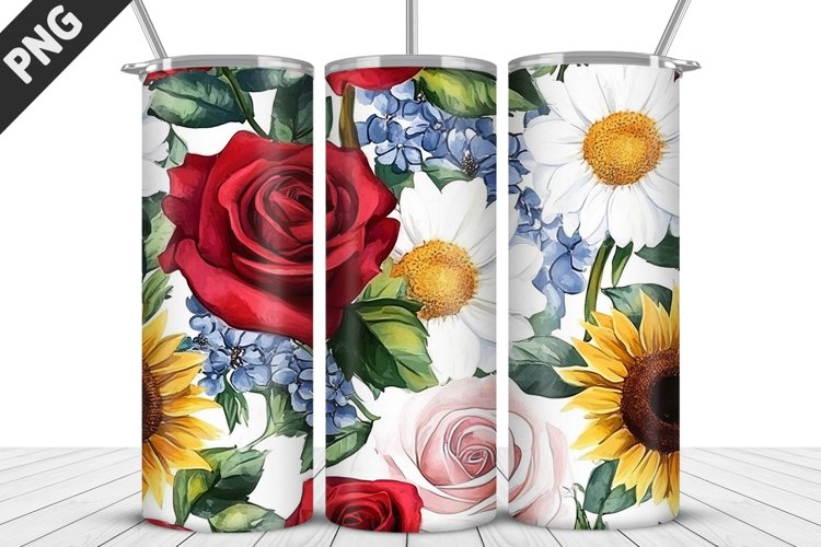 Valentine Rose Flowers Tumbler Wrap | Sublimation Design example image 1