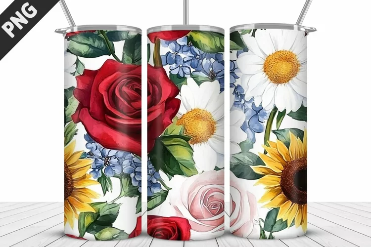 Valentine Rose Flowers Tumbler Wrap | Sublimation Design