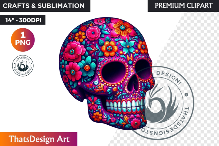 Floral Sugar Skull Day of the Dead Clipart, dia de muertos
