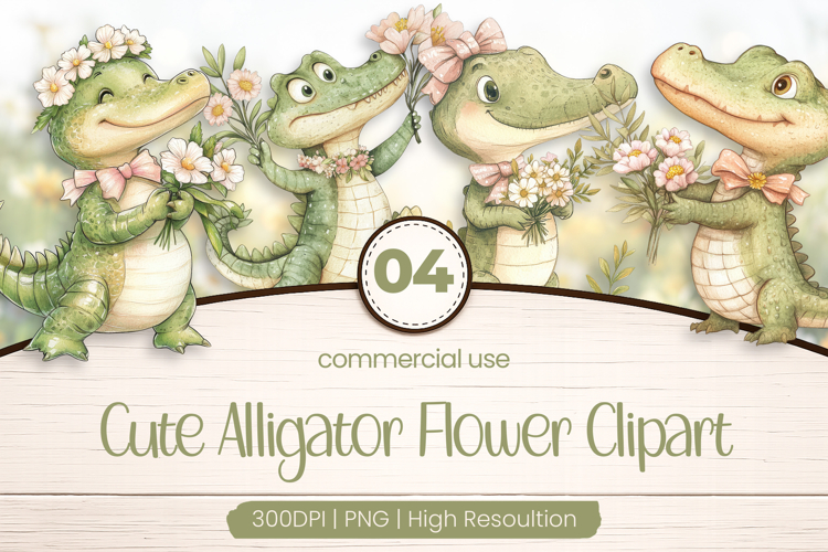 Cute Alligator Flower Clipart PNG