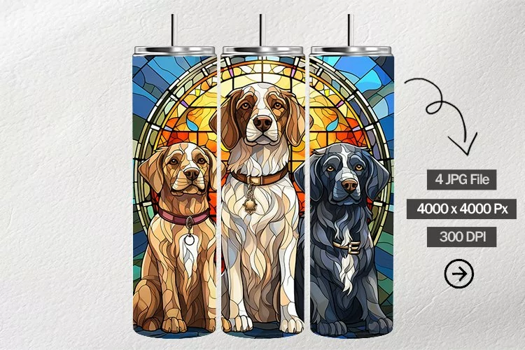 Dogs Stained Glass Square Coaster - 04 Variations