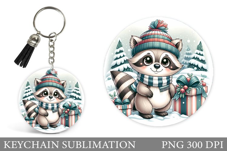 Christmas Raccoon Keychain. Christmas Keychain Sublimation example image 1